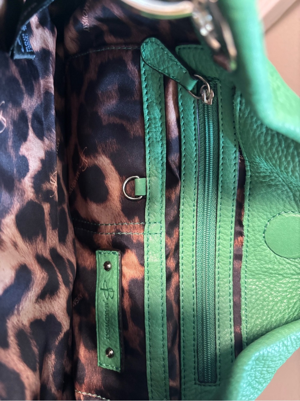 B. Makowsky Green Pebbled Leather Hobo Shoulder Bag - Picture 9 of 9